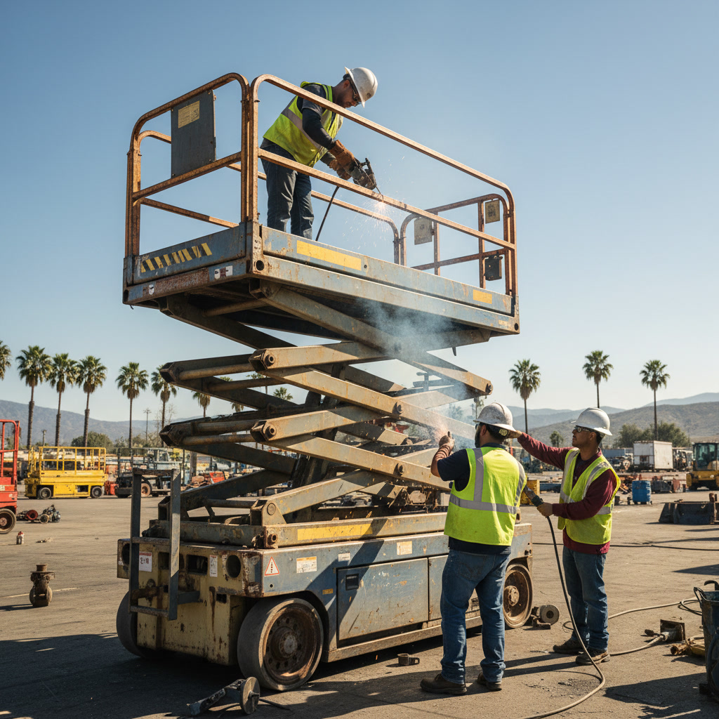 Scissor lift hydraulic system component replacement during repair service