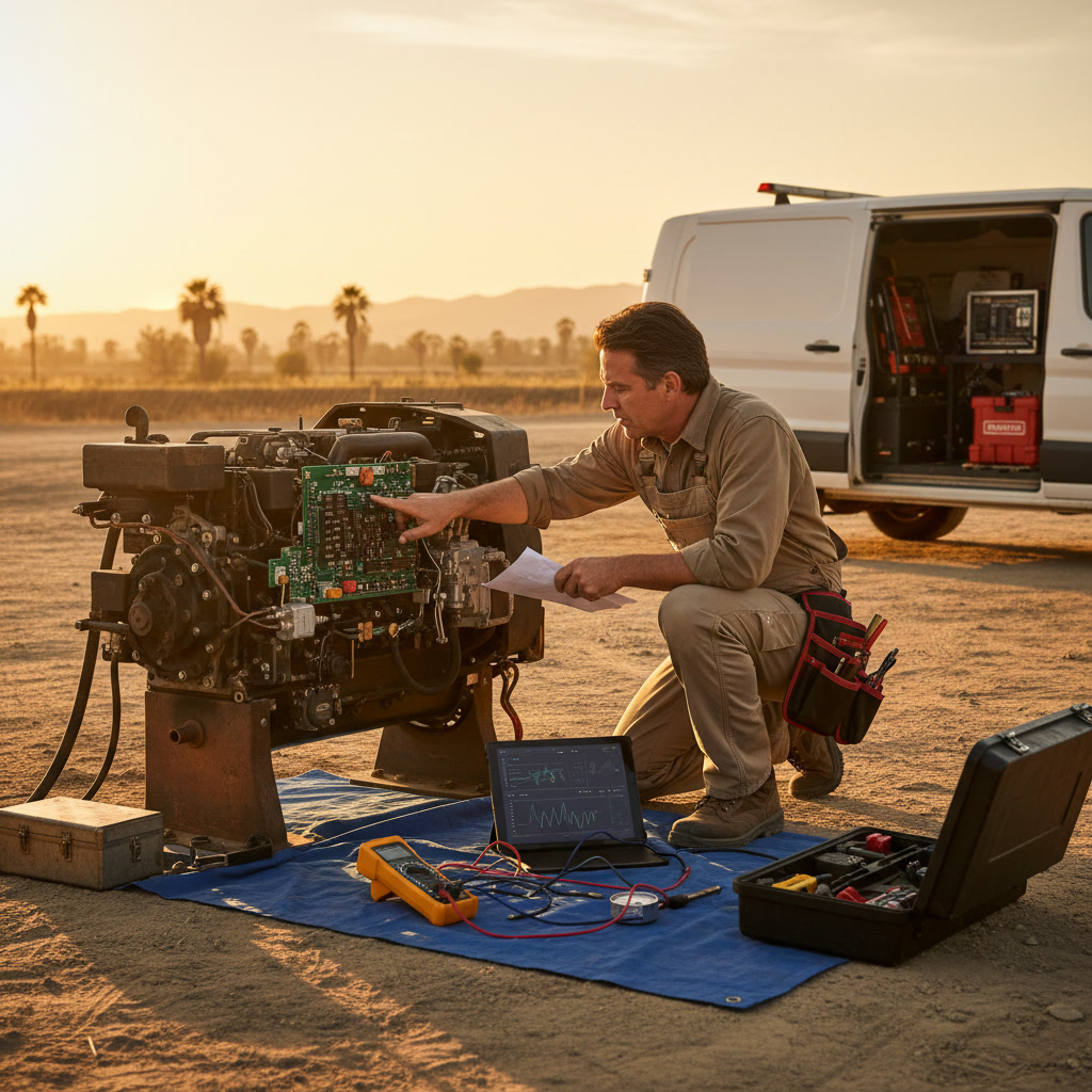 Mobile repair service van equipped with tools and parts for on-site equipment repairs in Southern California