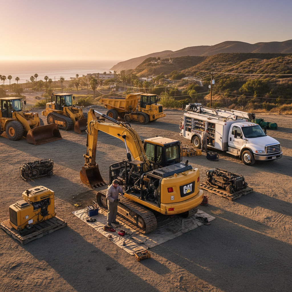 Mobile equipment repair technician working on aerial lift in Southern California
