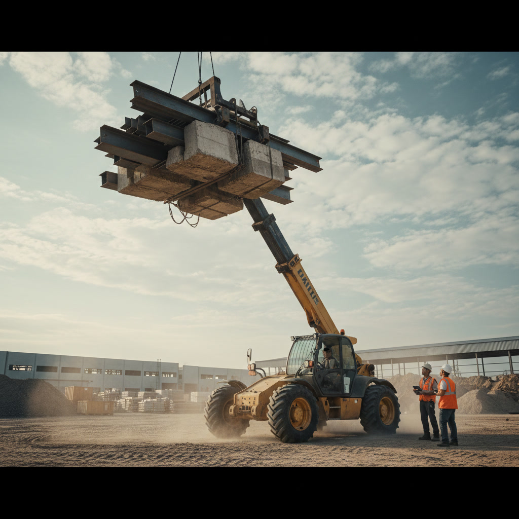 Telehandler lifting heavy load showing proper capacity management