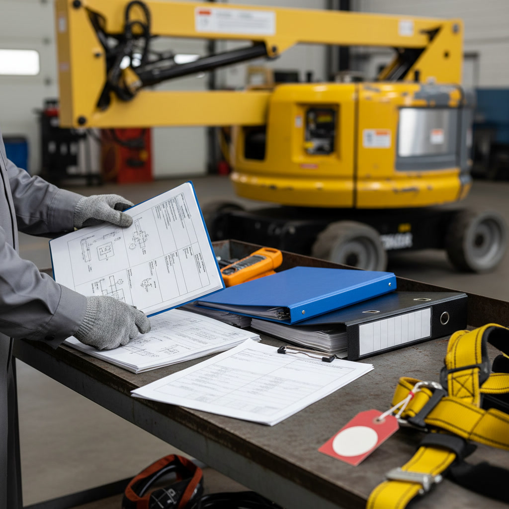 Man lift annual certification inspection documentation and safety compliance checklist